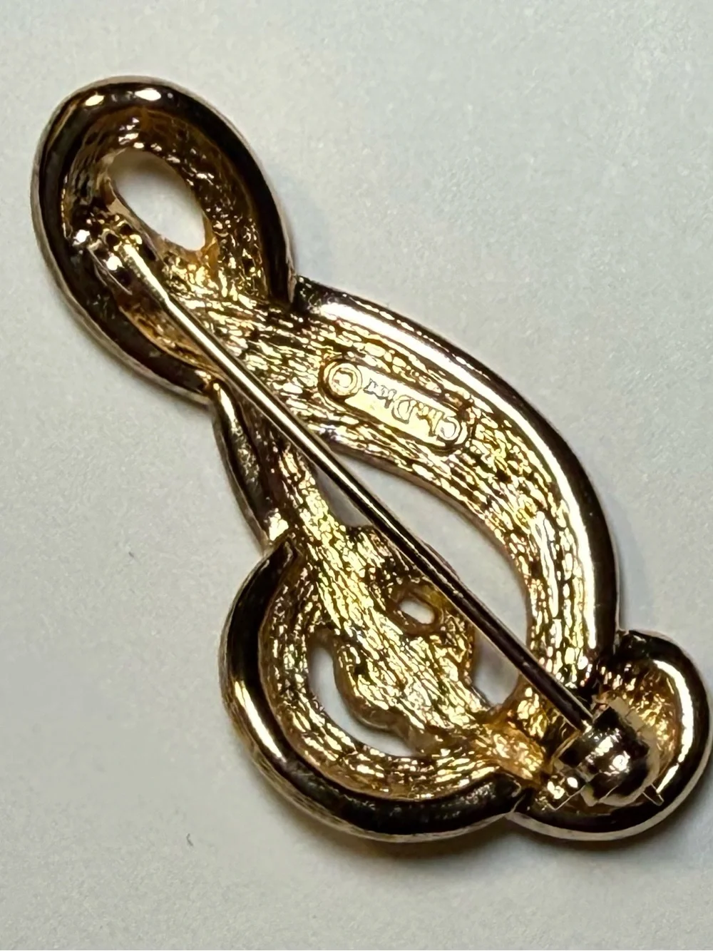 Vintage CHRISTIAN DIOR Gold Plated Crystal Rhinestone Treble Clef Brooch